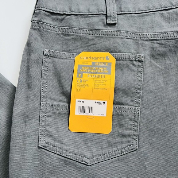 Carhartt Rugged Flex Relaxed Fit Canvas 5 Pocket Work Pants Gray NWT 54x32 New - Picture 2 of 5